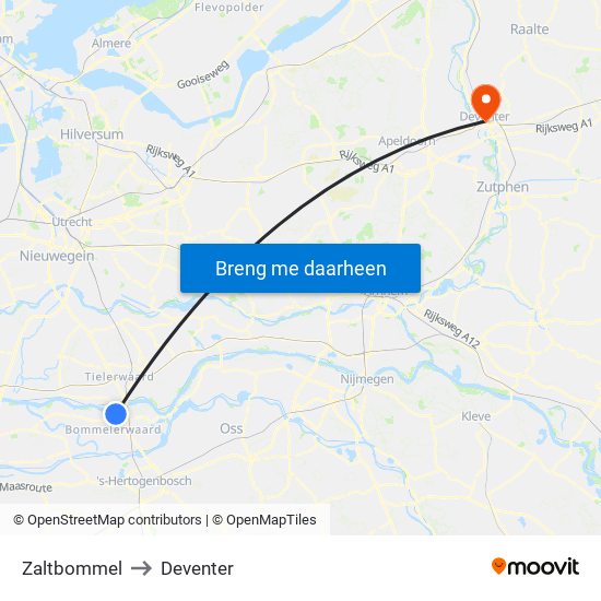 Zaltbommel to Deventer map