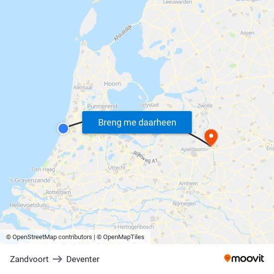 Zandvoort to Deventer map