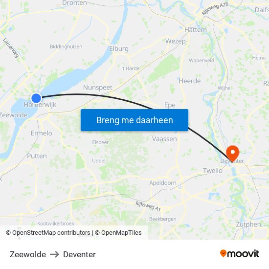 Zeewolde to Deventer map