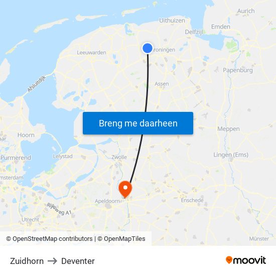 Zuidhorn to Deventer map