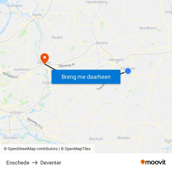 Enschede to Deventer map