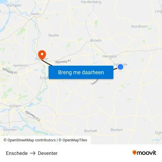 Enschede to Deventer map