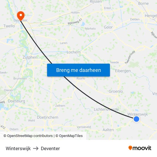 Winterswijk to Deventer map