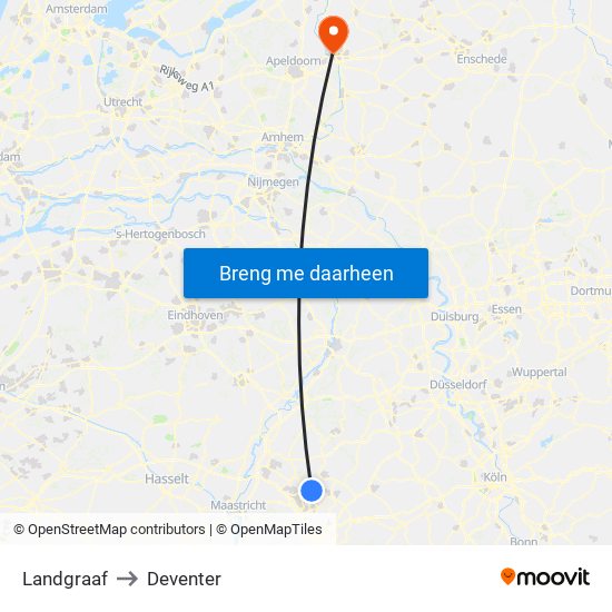 Landgraaf to Deventer map