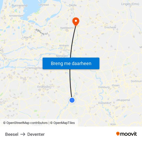 Beesel to Deventer map