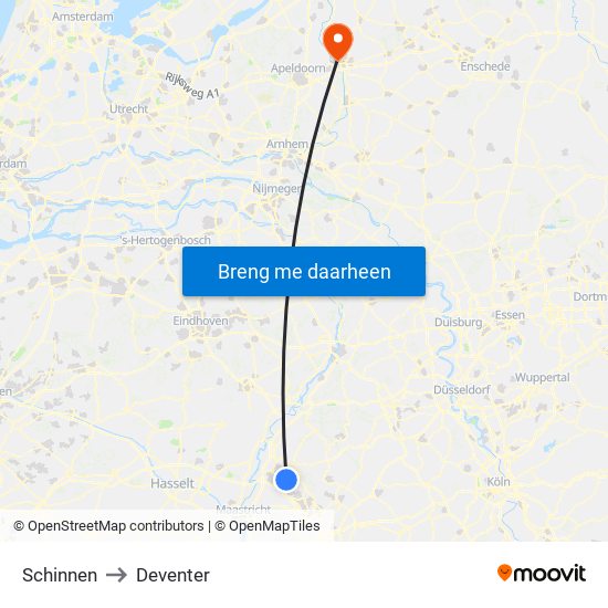Schinnen to Deventer map
