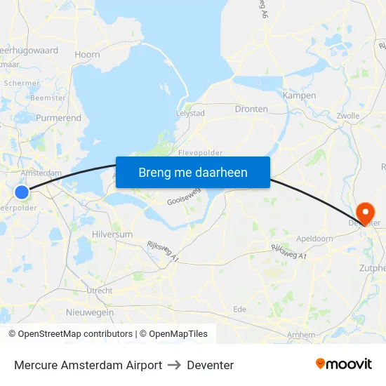 Mercure Amsterdam Airport to Deventer map