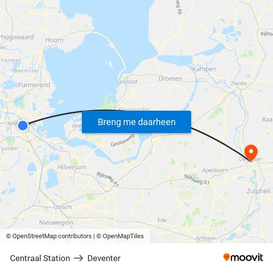 Centraal Station to Deventer map