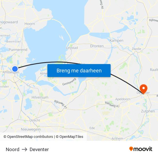 Noord to Deventer map