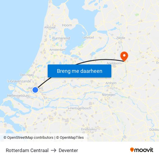 Rotterdam Centraal to Deventer map