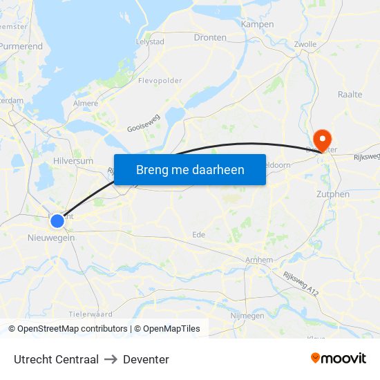 Utrecht Centraal to Deventer map