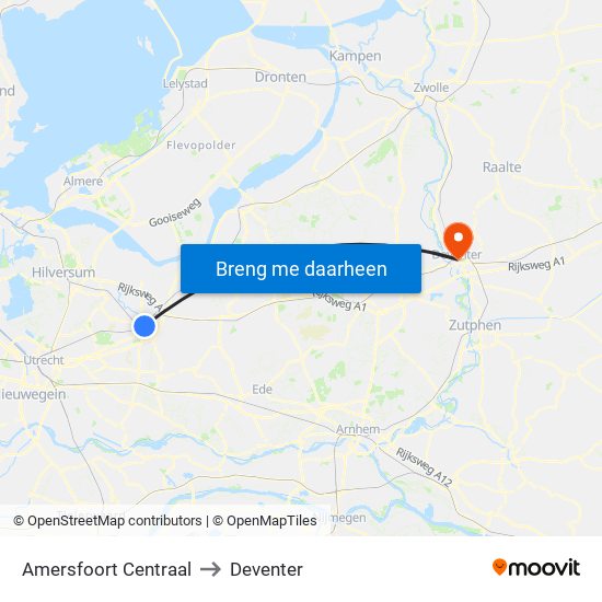 Amersfoort Centraal to Deventer map