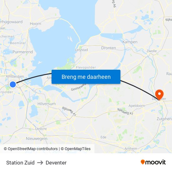Station Zuid to Deventer map