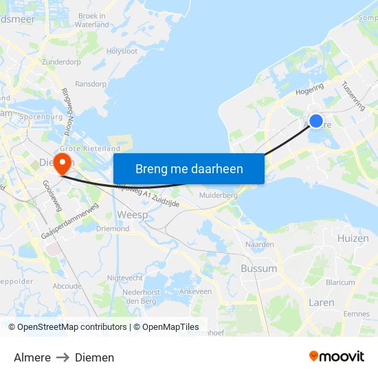 Almere to Diemen map
