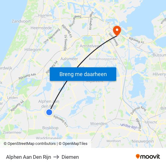 Alphen Aan Den Rijn to Diemen map