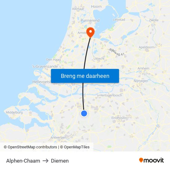 Alphen-Chaam to Diemen map