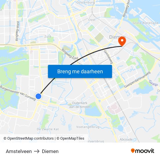 Amstelveen to Diemen map