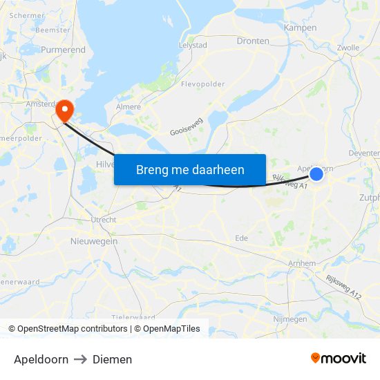 Apeldoorn to Diemen map