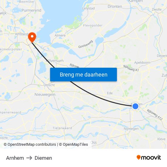 Arnhem to Diemen map