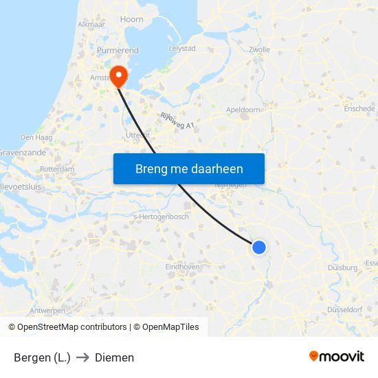 Bergen (L.) to Diemen map