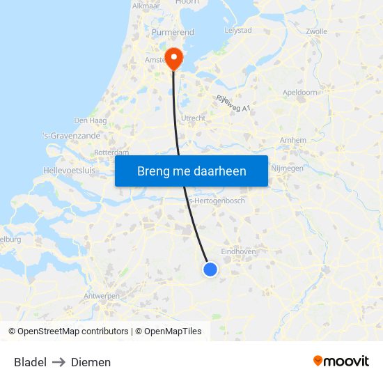 Bladel to Diemen map