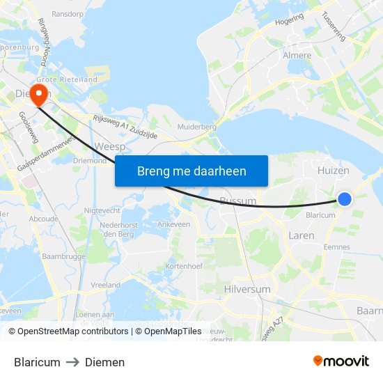 Blaricum to Diemen map