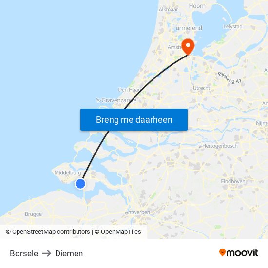 Borsele to Diemen map