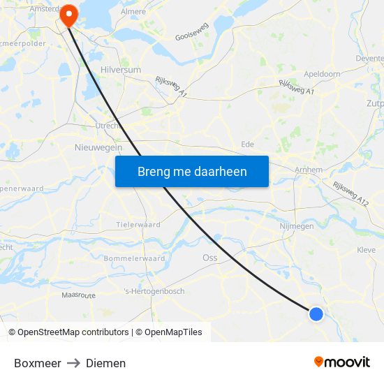 Boxmeer to Diemen map