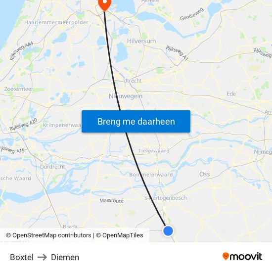 Boxtel to Diemen map