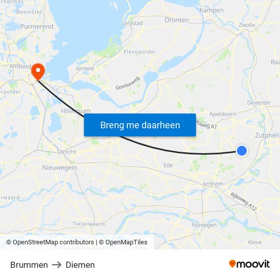 Brummen to Diemen map