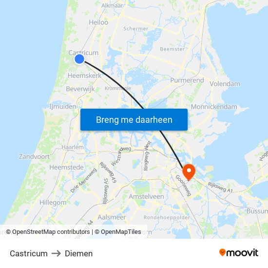 Castricum to Diemen map