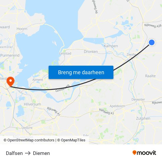 Dalfsen to Diemen map