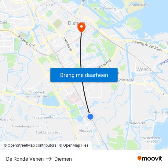 De Ronde Venen to Diemen map