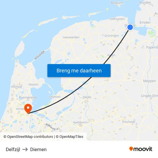 Delfzijl to Diemen map