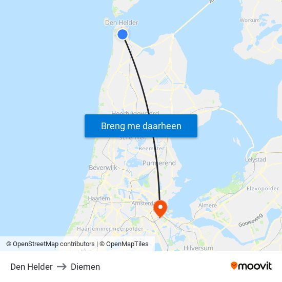 Den Helder to Diemen map