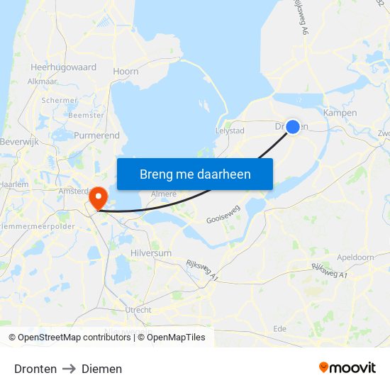 Dronten to Diemen map