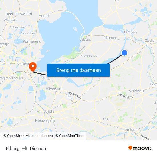 Elburg to Diemen map