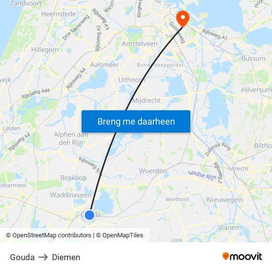Gouda to Diemen map