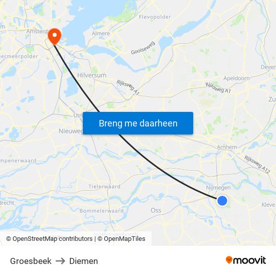 Groesbeek to Diemen map