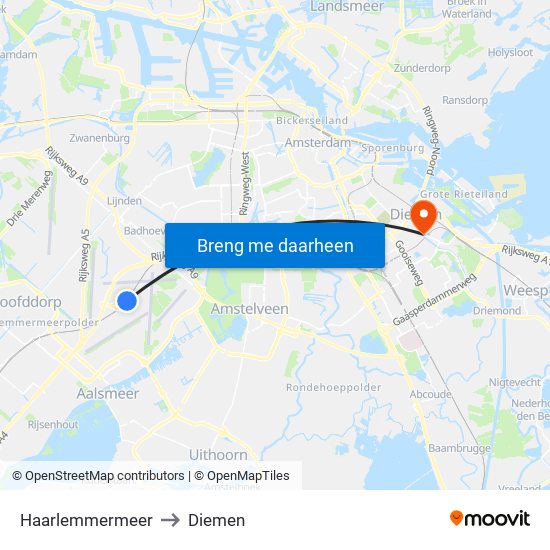 Haarlemmermeer to Diemen map