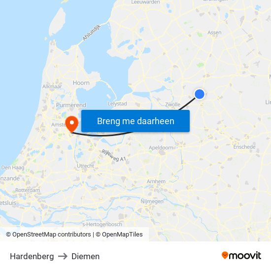 Hardenberg to Diemen map
