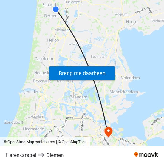 Harenkarspel to Diemen map