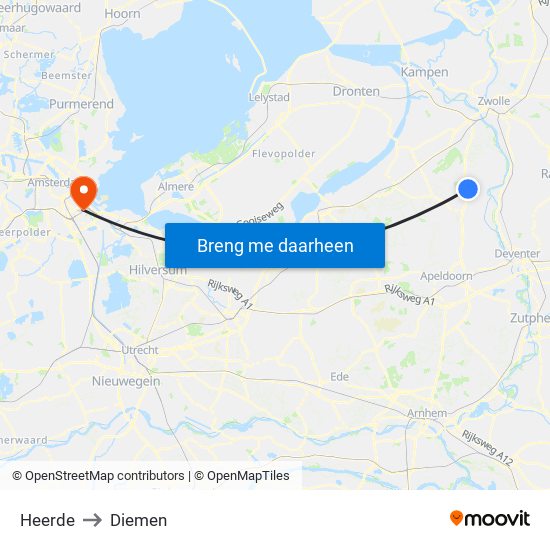 Heerde to Diemen map