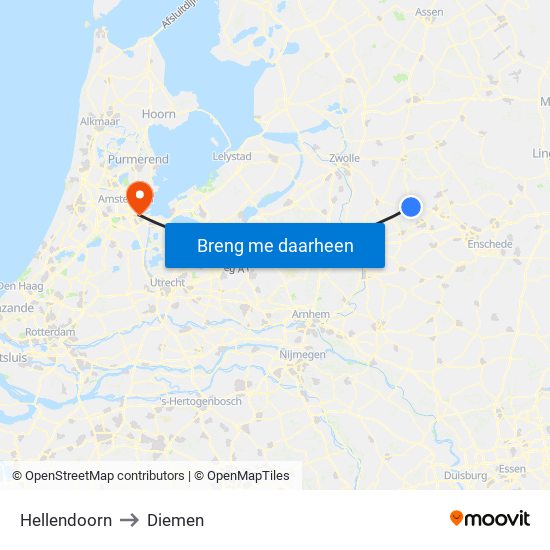 Hellendoorn to Diemen map