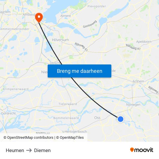 Heumen to Diemen map