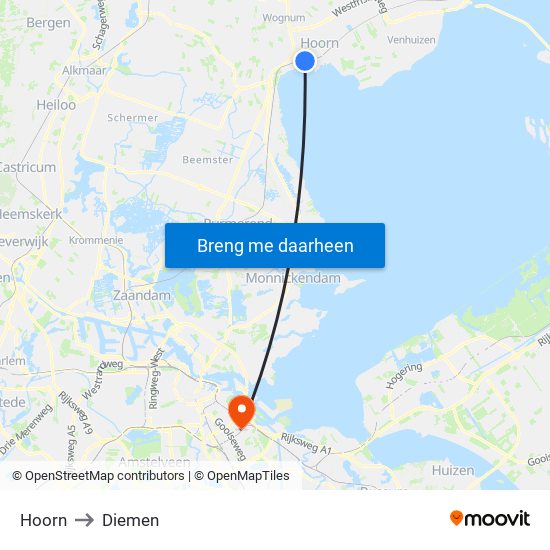 Hoorn to Diemen map