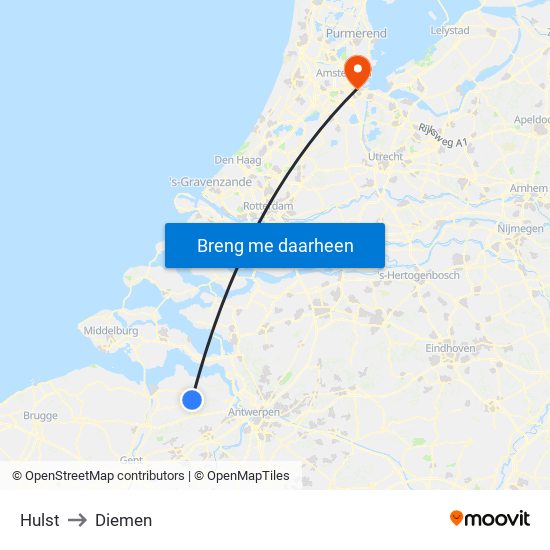 Hulst to Diemen map