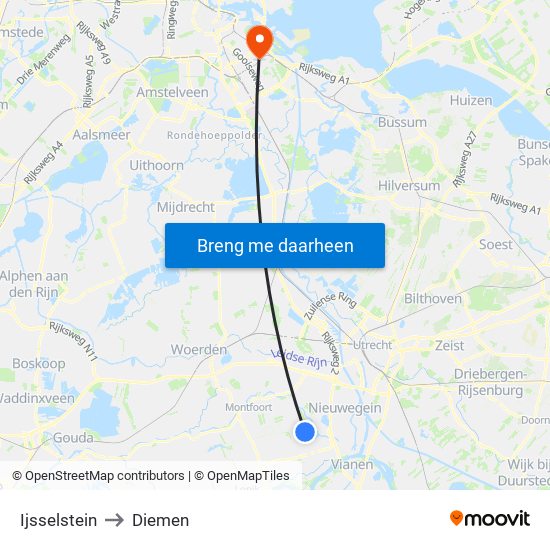 Ijsselstein to Diemen map