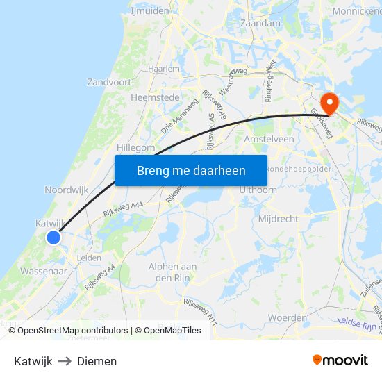 Katwijk to Diemen map