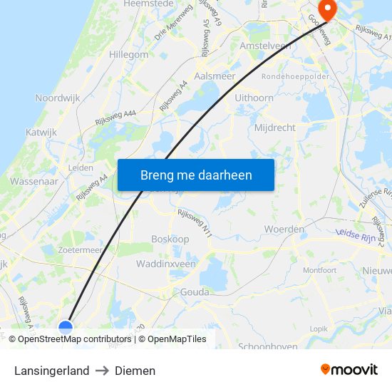 Lansingerland to Diemen map